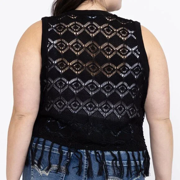NEW Torrid Pointelle Crochet Vest w/ Fringe Crop Casual Festival  Size 3X - Picture 3 of 10